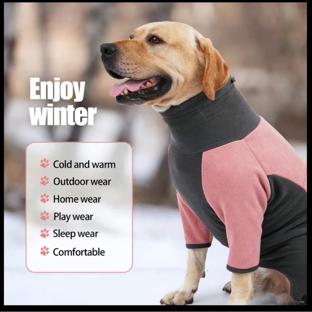 Dog Winter Fleece Coat Full Body Covered Cold Weather Adjustable Pajamas -XS